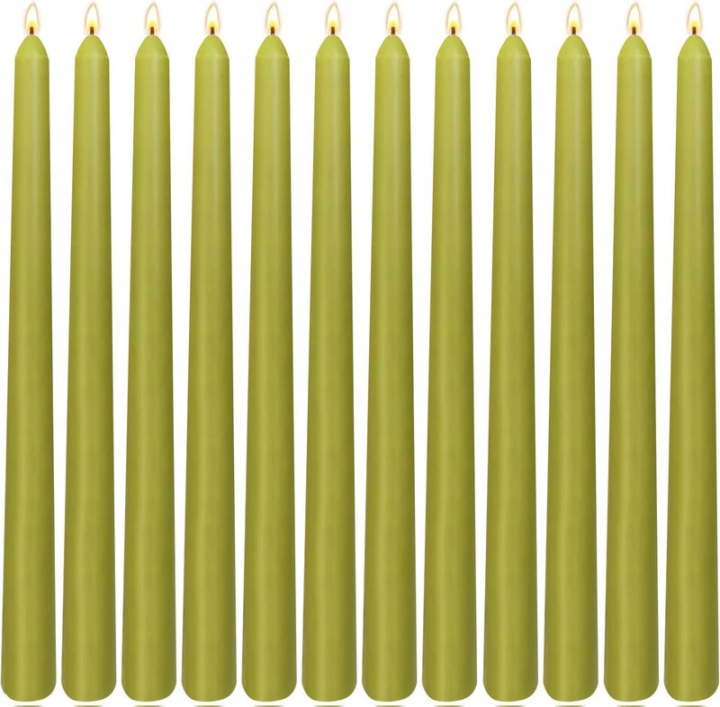 Sihuida 12-Pack Olive Green Taper Candles, 10 Inch Unscented Dripless Candlesticks, Long-Lasting Burn Time of 7-8 Hours, Perfect for Christmas Home Décor Spring and St. Patrick's Day - Image 1